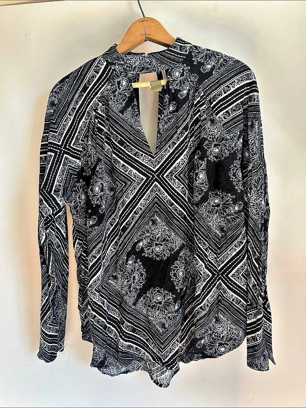 Free People Hilary Printed Top Blouse Black & White XS